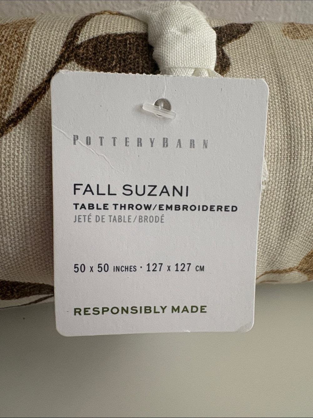 Pottery Barn Fall Suzani Table Trow Cream with Brown and Tan Floral Embroidery - Picture 2 of 6